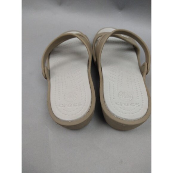 Crocs Sandals Womens 7 Patricia Slip On ZStrap Wedge Slide 10386 Tan Beige - Picture 4 of 8